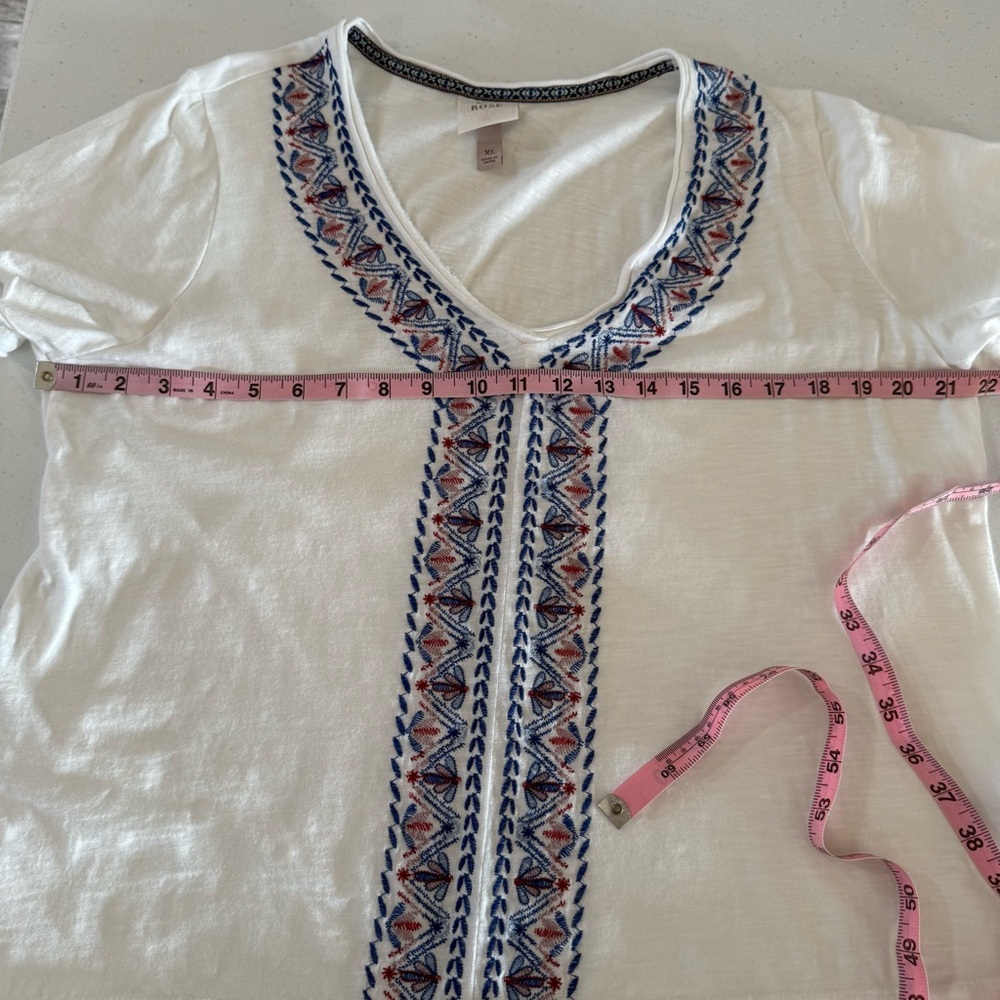 Knox Rose Short Sleeve White Top Embroidery Patriotic Dragonfly Women’s Size XL - Picture 4 of 10